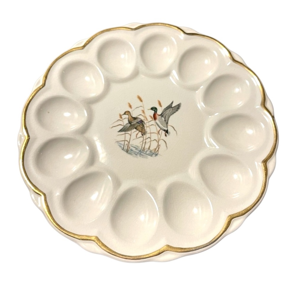 Vintage Georgian China 24k gold rim devilled egg plate